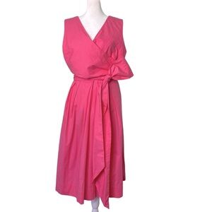 J Crew V-Neck Wrap Dress Brilliant Azalea Midi Sleeveless Cotton (Size 18)